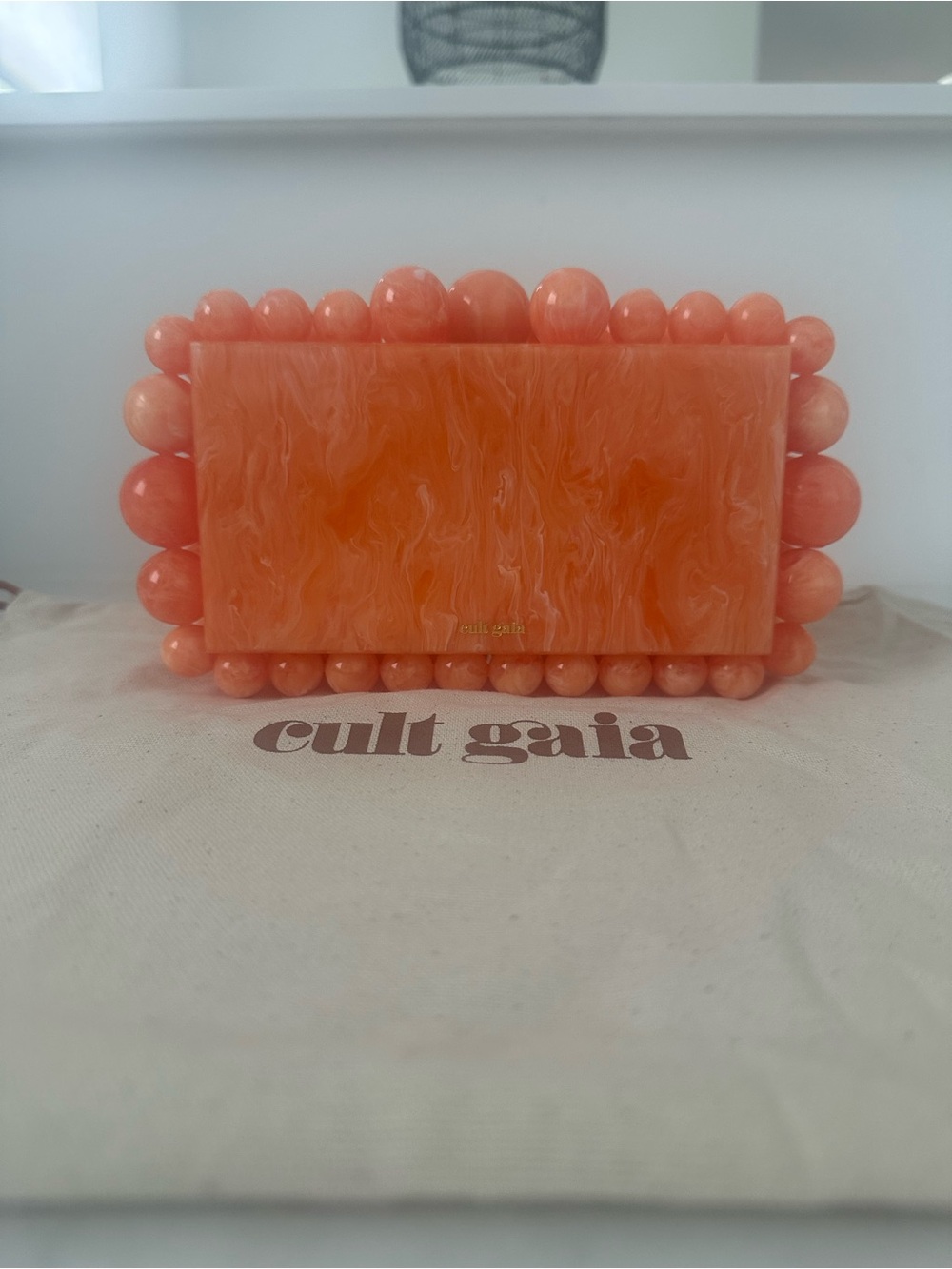 Cult Gaia Marbled Resin Bead Clutch in Papaya - Picture 3 of 11
